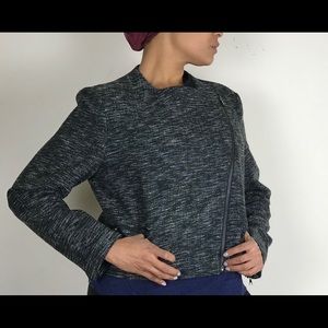 Ann Klein Cropped Asymmetrical Zip Tweed Blazer